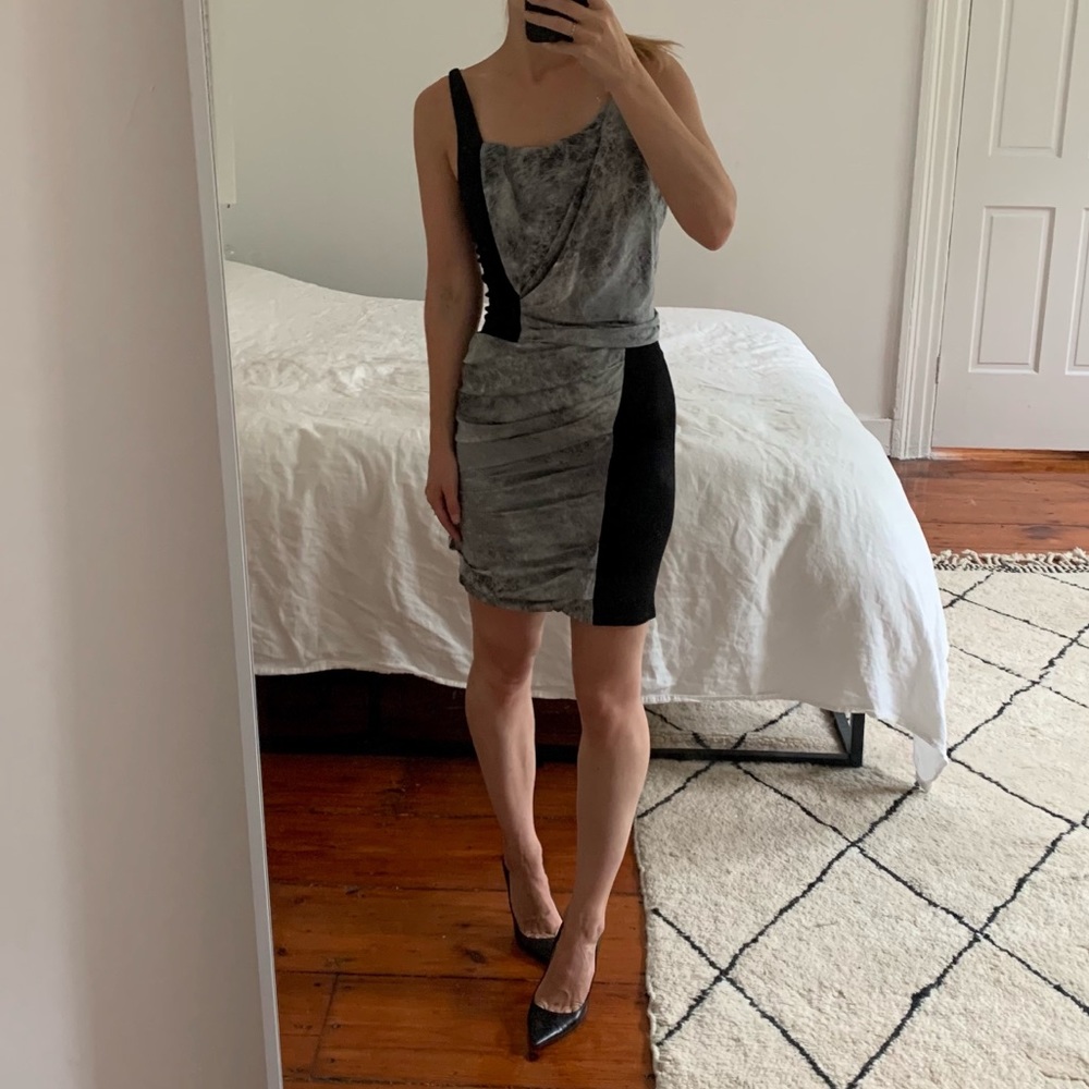 Helmut Lang Grey/Black Draped Cocktail Dress SZ 0